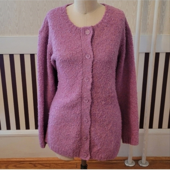 Appleseed's Sweaters - APPLESEED'S Luxe Boucle Pink Button Up Cardigan Sweater Size 2X